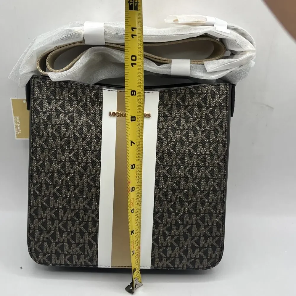 NWT Michael Kors brown jet set signature logo stripe crossbody bag handbag